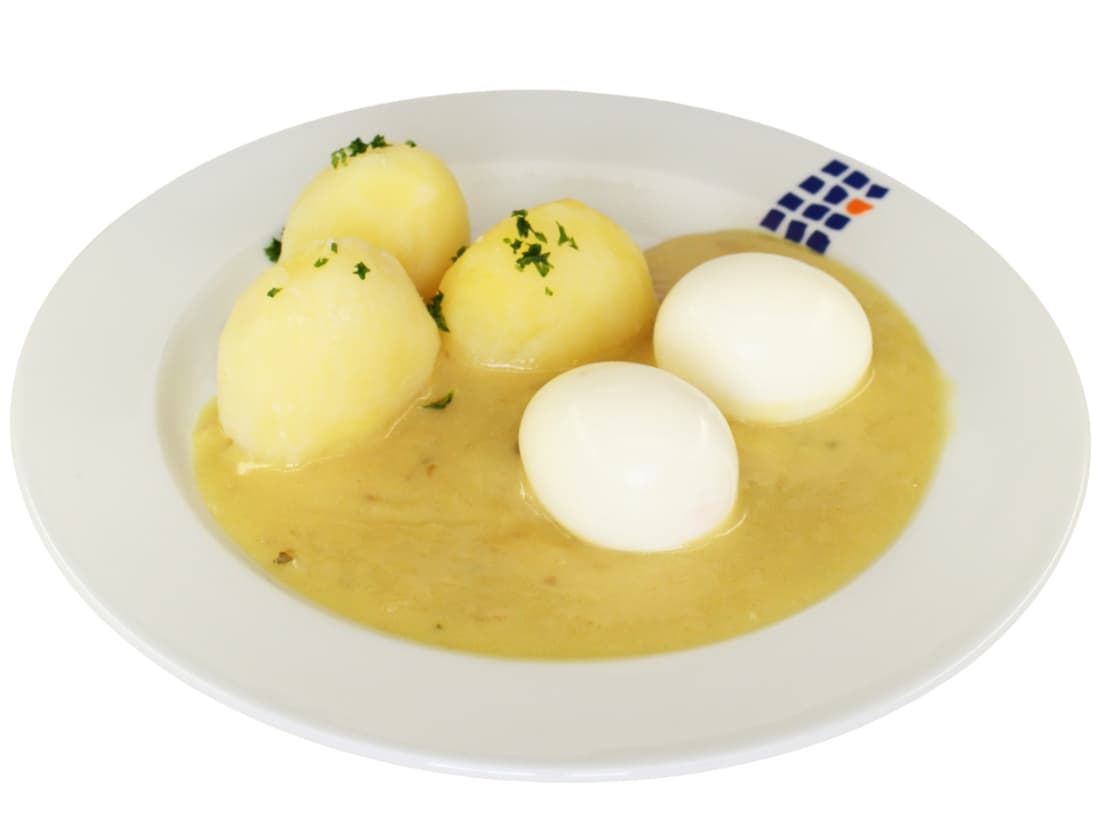 Gekochte Eier mit Senfsauce