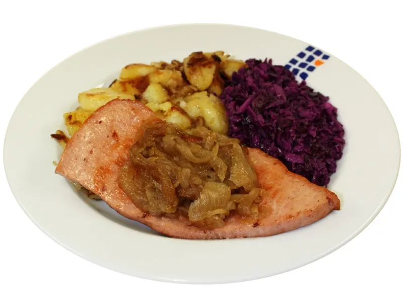 Fleischkäse mit Röstzwiebeln